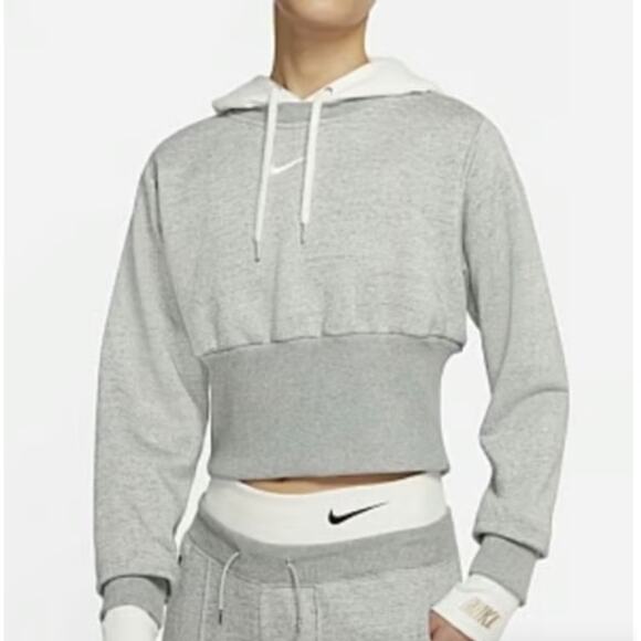 Nike Women’s Sportswear Icon Clash Cropped Hoodie Gray White DD5096-063 Size L - Picture 1 of 9